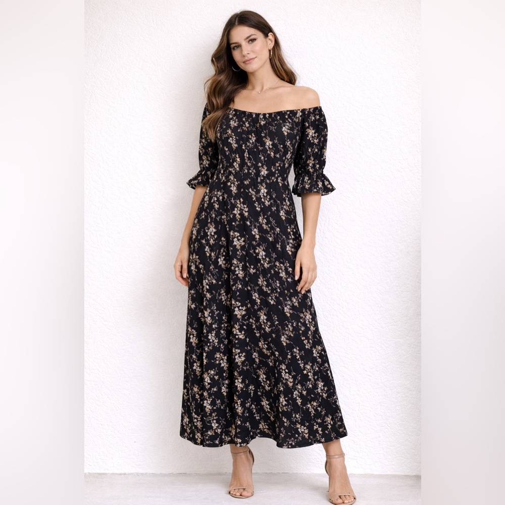 REVERIEE Peasant Dress Floral